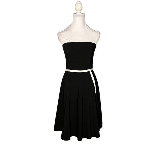 Size 9 Black And White Strapless Tulle Knee Length Fit and Flare Dress Timeless - Picture 1 of 9